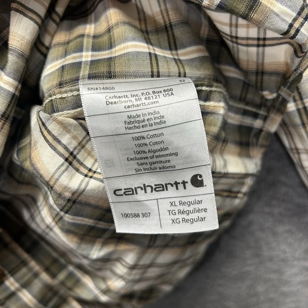 Carhartt Button Shirt‎ Mens X Large Plaid Relaxed Fit Black White 100588 Cotton